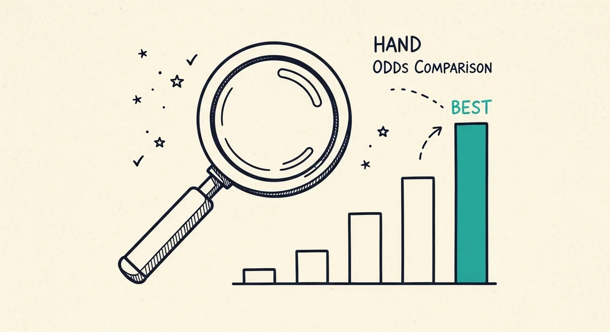A line art illustration of a magnifying glass examining several abstract bar graphs, with a single accent color highlighting one of them, representing the comparison of different sports betting odds.