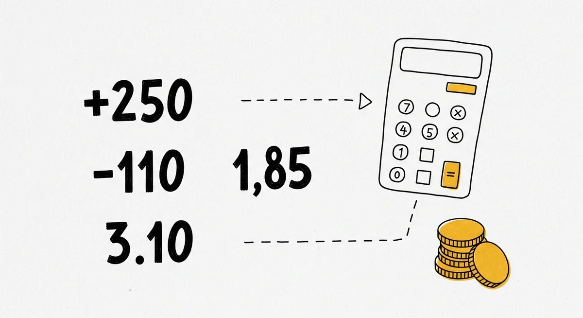 Calculator, stack of coins, and numerical figures including +250, -110, 1,85, and 3.10 arranged on a white background