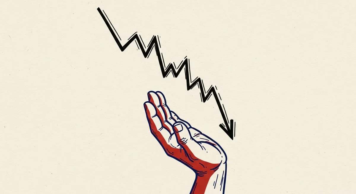 A hand-drawn illustration showing a sharply declining graph line representing a losing streak, with a protective hand bracing against the fall to safeguard capital.