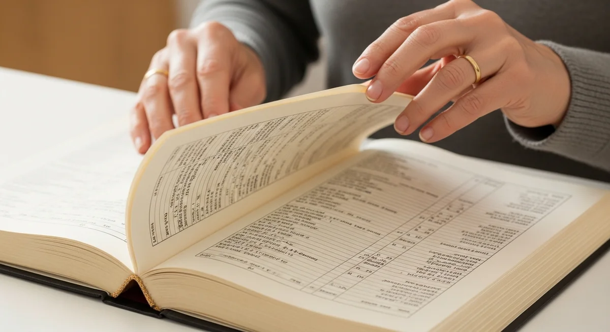 A close-up of hands carefully turning the page of an official registry book, illuminated by warm daylight, symbolizing verification.