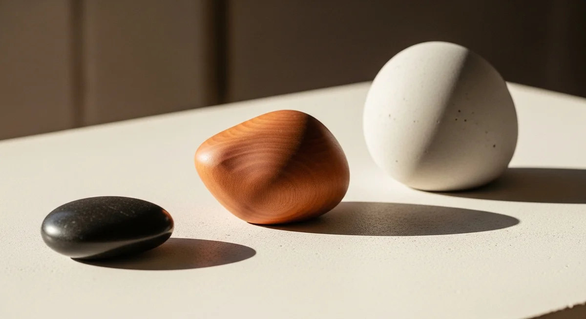 Three distinct natural elements progressively combine into one larger, more luminous object, symbolizing the multiplication of potential.